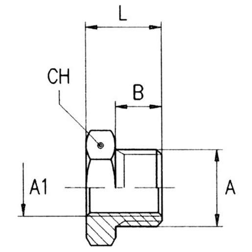 REDUZIERNIPPEL A.GEW/I.GEW 1/2 Technische Zeichnung von REDUZIERNIPPEL A.GEW/I.GEW 1/2" - 1/4" 100